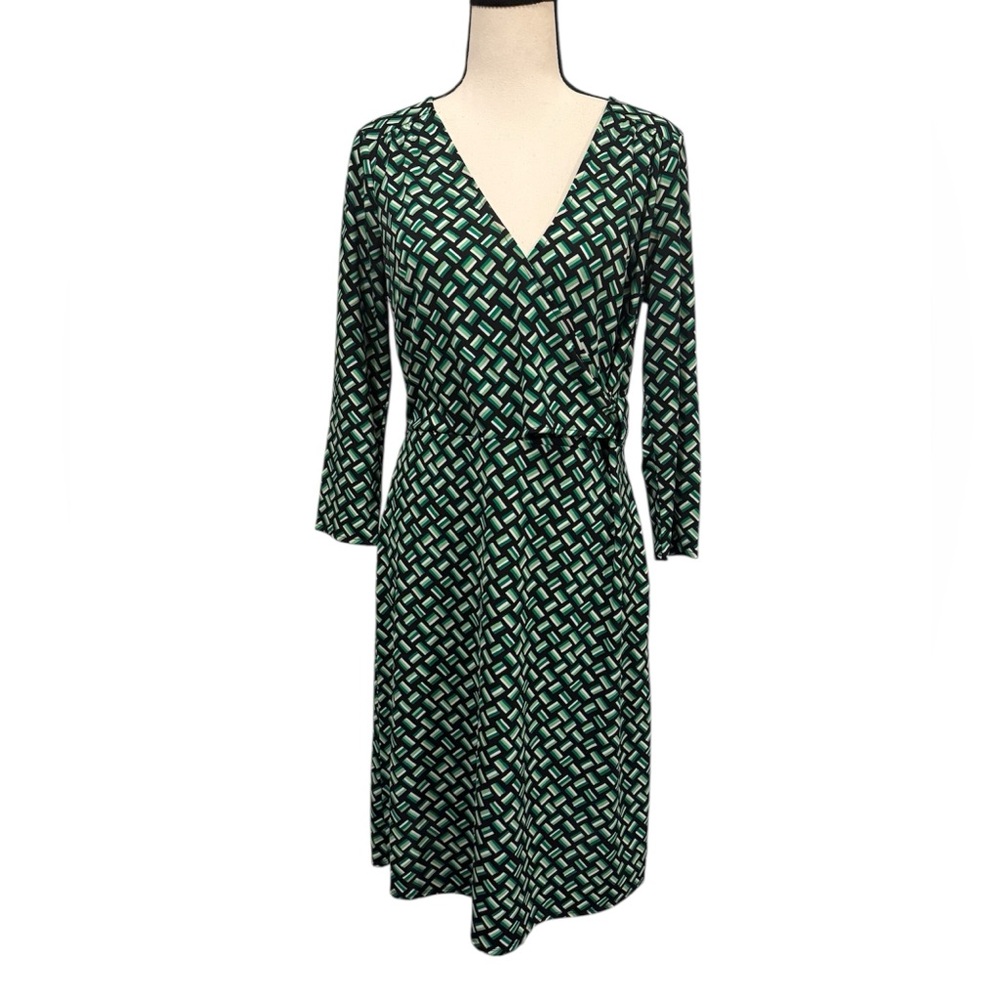 LOFT | Green Geometric Long Sleeve Dress